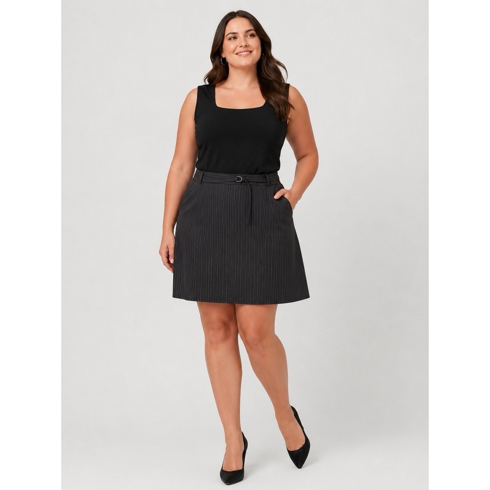 NWT Larry Levine Stretch Pinstripe Skort Skirt Shorts Black Blue Size 16 Career